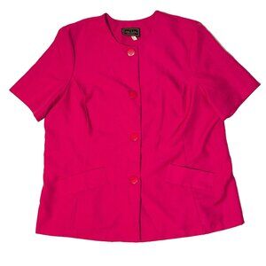 Vintage Leni Leni Hot Pink Button Down Lined Jacket Blouse Top 2XL